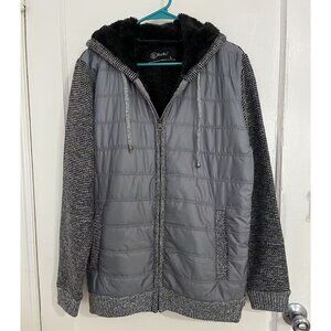 Men's Winter Fur-Lined Full-Zip Warm Sweater Hoodie Jacket, Gray Large